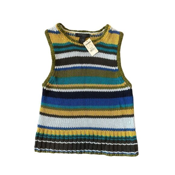 Express Knit Striped Cotton Blend Sweater Tank Size Medium NWT - Picture 1 of 9